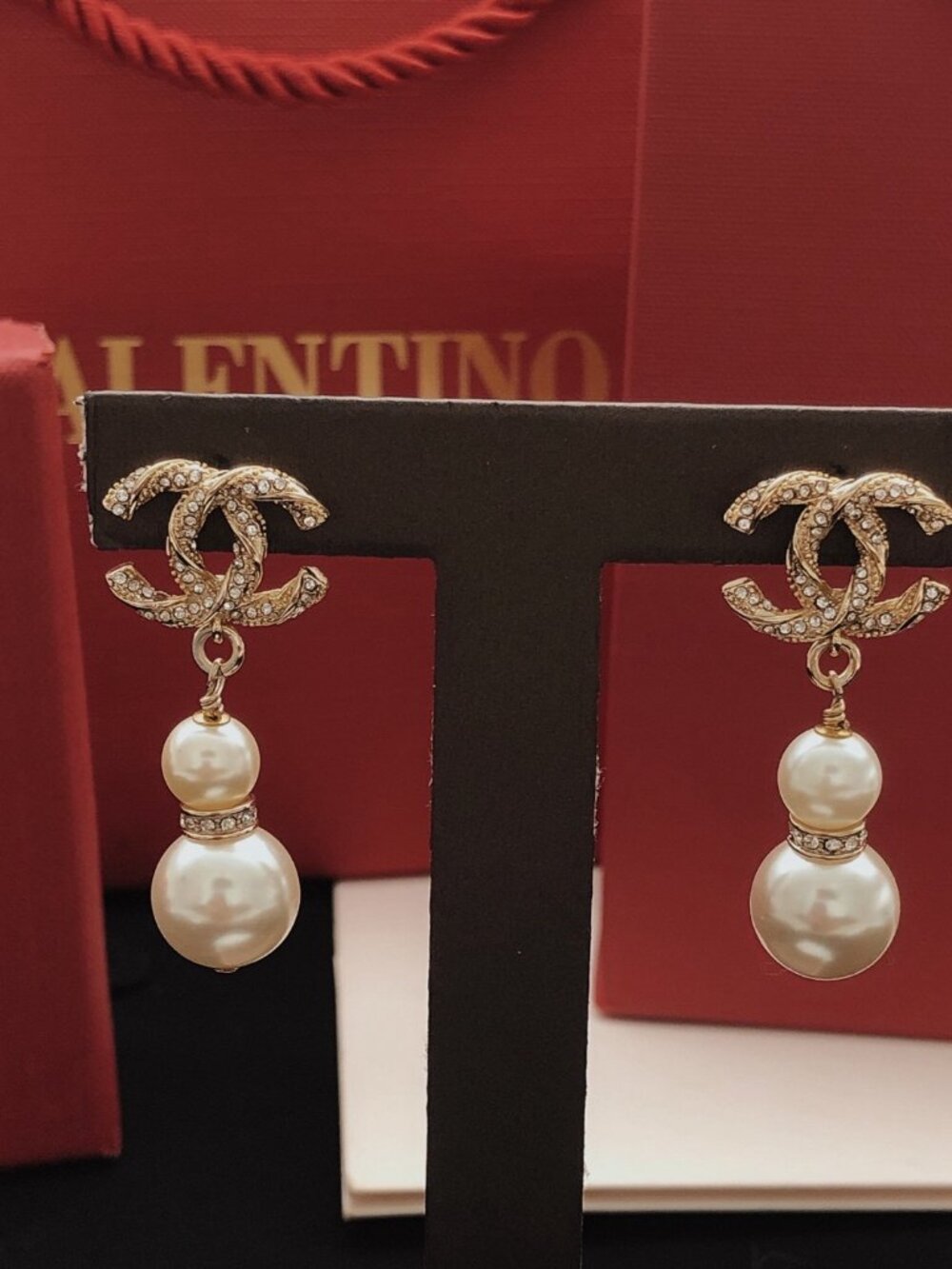 Chanel-Style Double C Pearl Gourd Drop Earrings, Gentle Luxury Vibe
